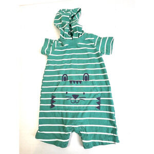 Carter's One Piece Play Clothes Baby 12 Mo. Hoodie Tiger Green Animal Pocket